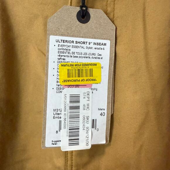 Prana Men's Ulterior Shorts NEW 9" Inseam Brown 40 Chino Stretch - Picture 3 of 7